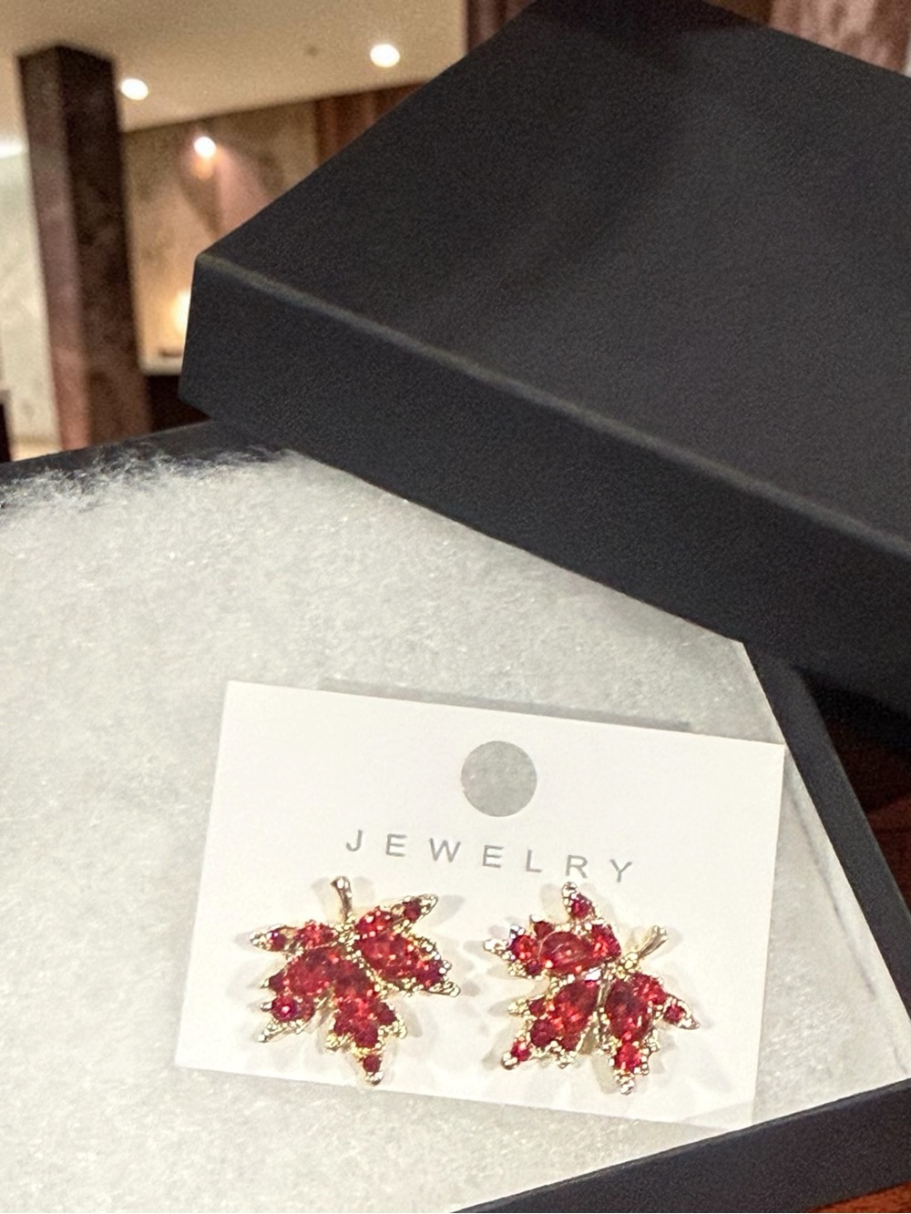 Gold-Plated Red Crystal Leaf Stud Earrings